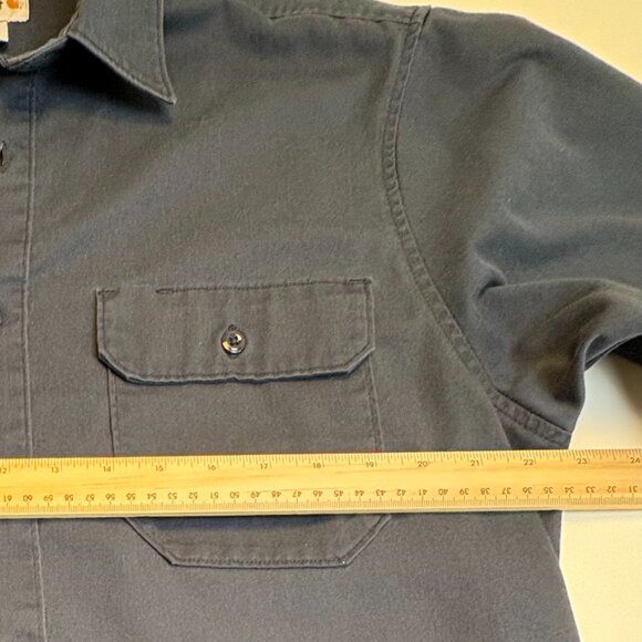 Carhartt Workwear Button Up Shirt Mens Large Blue Short Sleeve Flawed - Picture 5 of 8